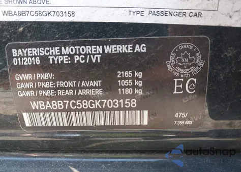 2016 BMW 340I xDrive from USA, damaged, VIN WBA8B7C58GK703158